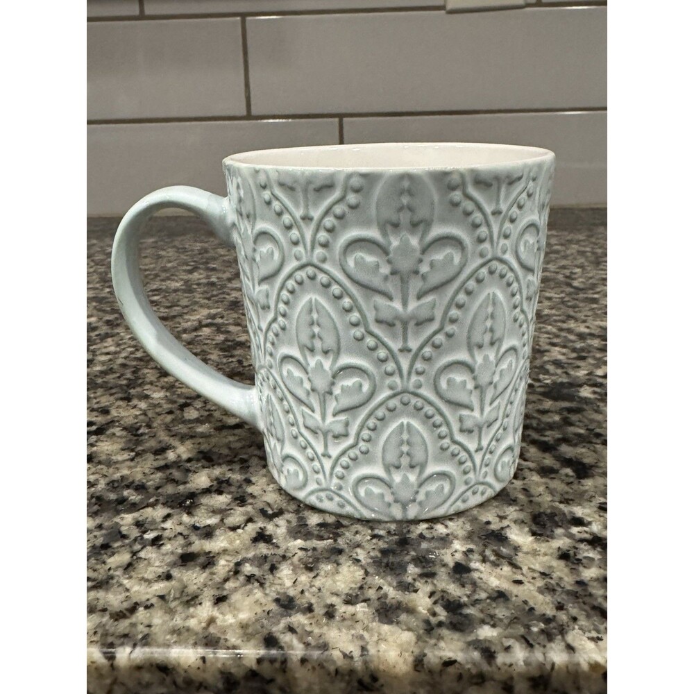 Gourmet Basics by Mikasa Embossed Floral Pattern Light Celadon Green 16oz